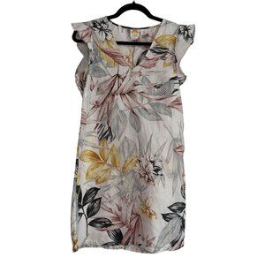 C&C California Womens Floral Linen Mini Dress XS Ruffled Cap Sleeve Lightweight